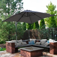 HOMCOM Chapéu de Sol de Jardim 245x245x248cm Chapéu de Sol Excêntrico com Rotação 360° Inclinação de 5 Níveis com Manivela e Ventilação para Pátio Terraço Cinza(m-2)