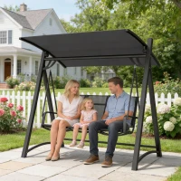 Outsunny Baloiço de Jardim de 3 Lugares com Teto Ajustável UPF50+ Assento Transpirável e Estrutura em Metal 188x130x183 cm Cinza(m-2)