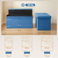 HOMCOM Puff de Armazenamento Banco de Armazenamento Dobrável 84 L 76x38x38 cm Estofado em Linho Sintético Azul Claro(m-3)