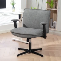 HOMCOM Cadeira de Escritório com Apoios de Braço Rebatíveis Assento  Altura Ajustável  Função Basculante 76x70x85-97 cm Cinzento(m-10)