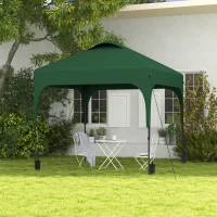 Outsunny Tenda Dobrável 2,5x2,5x2,68cm Tenda de Jardim com Proteção UV 50+ Altura Ajustável com 4 Sacos de Areia Verde Escuro(m-2)