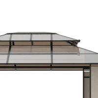 Outsunny Pérgola de Jardim 3,6x3m Pérgola de Exterior com Cobertura de Policarbonato e Estrutura de Aço Alumínio Proteção Solar para Festas Eventos Marrom(m-8)