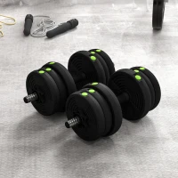 SPORTNOW Set 2 în 1 cu 2 gantere convertibile în halteră, greutate totală 20 kg și discuri de greutăți reglabile, negru(m-9)