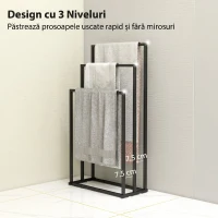 HOMCOM Suport pentru prosoape autoportant cu 3 brațe din oțel, 45x21.5x85 cm(m-5)