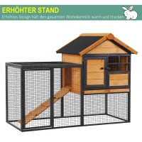 PawHut Kleintierstall mit Freigehege u. Rampe 122 cm x 63 cm x 92 cm Tannenholz Metall Hellgelb+Dunkelgrau(m-7)