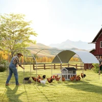 PawHut Galinheiro de Exterior 2,8x5,1x1,9 m Cobertura de Tecido Oxford Anti-UV Impermeável Fechos para 15-24 Galinhas Prateado(m-2)