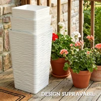 Outsunny Set 3 Ghivece de Exterior Suprapozabile cu Model Ondulat din Plastic, 42/55/65 cm, Alb(m-8)