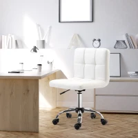 HOMCOM Bürostuhl, Drehstuhl, Kunstleder, Stahlstruktur, 5 Räder, gepolstert, Weiß(m-9)