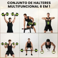 SPORTNOW Conjunto de Halteres Ajustáveis 4 em 1 25 kg Conjunto de Pesos Utilizado como Kettlebell Barra Halteres ou Suporte para Flexões Verde(m-4)