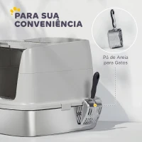 PawHut Caixa de Areia para Gatos em Aço Inoxidável L com Tampa Removível e Pá Inox, Cinzento Claro(m-7)