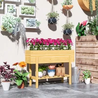 Outsunny Blumenkasten mit unterem Regal, Holzbeet mit Vlies-Auskleidung und Entwässerungslöchern, 100 x 30 x 70,5 cm, Naturholz(m-10)