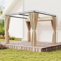 Outsunny Pérgola de Jardim 3x3 m Pérgola para Exterior com Teto e Paredes Laterais Retráteis Impermeável para Terraço Pátio Bege(m-3)