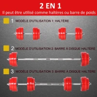 HOMCOM Ensemble d'haltères musculation 30 kg total poids réglable disques 2,5 / 1,25 kg 2 barres d'haltères nickelé revêtement plastique Ø 21,5 / Ø 17,5 cm noir(m-4)