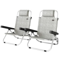 Outsunny Set 2 Șezlonguri Pliabile și Reclinabile cu Tetieră, Cadru Aluminiu și Textilenă, 62x61x80 cm, Gri(m-12)