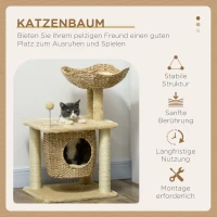 PawHut Kratzbaum mit Katzenhöhle, Liegeplattform, Spielball, 45x40x74cm, Beige(m-4)