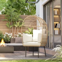 Outsunny Rattansessel Ei-Förmig mit abnehmbarem Kissen, Polster, Outdoor Sessel aus Rattan 95 x 80 x 155 cm Beige(m-10)
