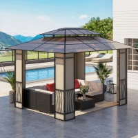 Outsunny Pérgola de Jardim 3,6x3m Pérgola de Exterior com Cobertura de Policarbonato e Estrutura de Aço Alumínio Proteção Solar para Festas Eventos Marrom(m-10)