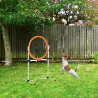 PawHut Agility Sprungring für Hunde, Agility Set Hunde, Agility Ring 2 in 1 Sprungringstange mit Tragetasche Kunststoff 74,5 x 66 x 91 cm Weiß+Orange(m-2)