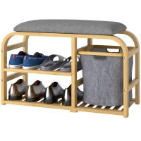 HOMCOM Bancă Pantofar pentru Hol cu Șezut Tapițat, Design cu Șipci și Coș Detasabil, 70x30x45 cm, Lemn(m-12)