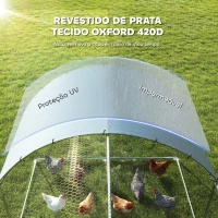 PawHut Galinheiro de Exterior 2,8x5,1x1,9 m Cobertura de Tecido Oxford Anti-UV Impermeável Fechos para 15-24 Galinhas Prateado(m-6)