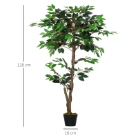 Outsunny Árvore de Chá Artificial 120 cm Planta Artificial com 546 Folhas Musgo e Vaso para Exterior Casa Sala de Estar Escritório Verde(m-3)
