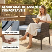 Outsunny Conjunto de Móveis de Jardim em Vime Sintético com Sofá Cadeirões e Mesa com Vidro Temperado e Almofadas Castanho e Cinzento(m-6)