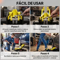 HOMCOM Macaco Hidráulico para Carro Altura de Elevação 7,5-50,5 cm com Bomba de Pistão Duplo para Reparação e Troca de Pneus Amarelo(m-9)