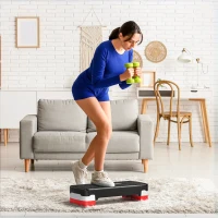 HOMCOM Step Fitness pentru Aerobic cu Înălțime Reglabilă 10-15 cm, 68x29cm Negru și Roșu(m-7)