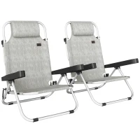 Outsunny Set 2 Șezlonguri Pliabile și Reclinabile cu Tetieră, Cadru Aluminiu și Textilenă, 62x61x80 cm, Gri(m-11)