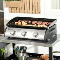 Outsunny Gasgrill mit Deckel, 3 Brennern, Fettauffangschale, antihaft-Platte, 63x47x25 cm, Schwarz/Silber(m-2)