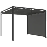 Outsunny Pérgola de Jardim de Alumínio 3x3 m com Teto Retrátil e Lateral Enrolável UPF30+ Pérgola para Exterior Cinzento(m-1)