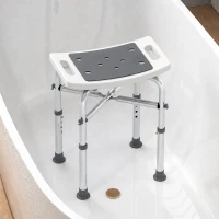 HOMCOM Tabouret de douche chaise de douche - assise rembourré et réglable, patins à ventouses antidérapants, en aluminium gris(m-2)