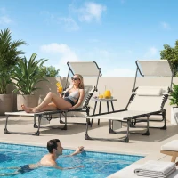 Outsunny Conjunto de 2 Espreguiçadeiras Jardim Dobráveis com Encosto Reclinável 5 Posições e Assento em Malha Creme(m-10)