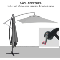 Outsunny Chapéu de Sol Excêntrico 294x193 cm Chapéu de Sol de Jardim com Base Cruzada e Manivela Impermeavel Proteção UV Cinza Escuro(m-4)