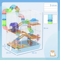 PawHut Gabbia per Criceti a 5 Livelli con Tubi, Ruota, Scale, Casetta e Bottiglia, in Metallo, PP e PS, 46x30x58 cm(m-3)