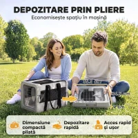 PawHut Geantă de Transport Moale Pliabilă pentru Câini de Talie Mică și Pisici, cu Bază Rigidă și Ferestre din Plasă, 49,5x34x35,5 cm, Gri(m-4)