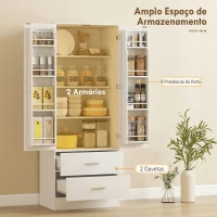 HOMCOM Armário Despenseiro de Cozinha com 2 Portas, 8 Prateleiras na Porta, 2 Gavetas e Prateleiras Ajustáveis, 60x40x159 cm, Branco(m-4)
