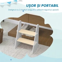 AIYAPLAY Taburet Montessori pentru Copii cu 2 Trepte, Scăunel pentru 3-8 Ani cu Margini Rotunjite, Alb(m-5)