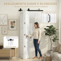 HOMCOM Porta Deslizante Dobrável com Ferragens 91,4x213,4 cm com Roldana Trilho de Aço Guia de Piso Puxador Branco(m-7)
