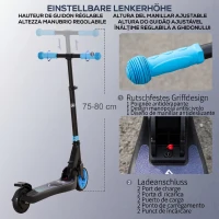 HOMCOM Trotinetă Electrică Pliabilă pentru Copii 6+ Ani cu Înălțime Reglabilă, 71x36.5x75-80 cm, Negru și Albastru(m-7)