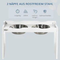 PawHut Futterstation, Napfständer, 2 Fressnäpfe je 2 Liter, Edelstahl, für große Hunde, weiß, 63 x 30 x 24cm(m-5)
