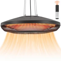 Outsunny Infrarot Heizstrahler Hängend 2000W Carbonfaser Deckenheizstrahler mit LED-Beleuchtung Touch & Fernbedienung 2 Heizstufe(m-11)