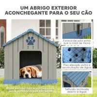 PawHut Casota para Cães Médios de Exterior em Plástico Impermeável com 2 Janelas, Base Elevada e Estacas, 85x79x82 cm, Cinzento(m-4)