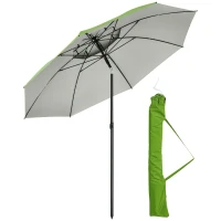 Outsunny Chapéu de Sol de Praia com Teto Duplo Ângulo Ajustável Proteção UV30+8 Varas de Aço e Bolsa de Transporte Ø185x205 cm Verde(m-1)