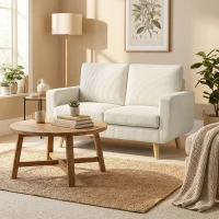 HOMCOM Sofá de 2 Lugares em Veludo 134 cm com Pés de Madeira Encosto Espesso Sofá Moderno para Sala Quarto Creme(m-7)