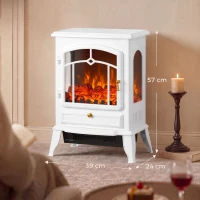 HOMCOM Elektrokamin freistehend mit 3-Seiten-Panorama, elektrischer Kamin, 39x24x57 cm Weiß(m-3)