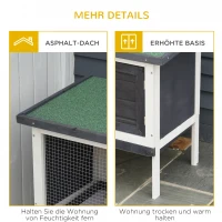 PawHut Hasenstall Kaninchenstall aus Holz 90 x 45 x 65 cm Kaninchenkäfig mit Bitumendach, Tür, Metallgitter, Herausziehbare Bodenwanne Hasenkäfig für Kleintiere Outdoor Dunkelgrau+Weiß+Grün(m-7)