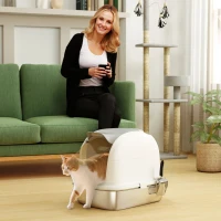 PawHut Caixa de Areia para Gatos em Aço Inoxidável XL com Tampa Abatível Laterais Altas Entrada Superior e Pá 52,4x41,3x42 cm Branco(m-10)