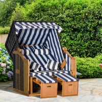 Outsunny Strandkorb, doppelte Sonnenliege mit Dach, inkl. 1Klapptisch, Blau(m-10)