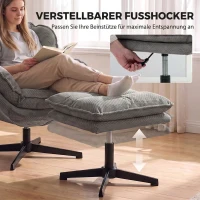 HOMCOM Sessel mit verstellbarem Fußhocker, 360° drehbar, Chenille-Bezug, dicke Polsterung, Grau(m-4)